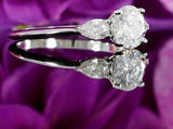 2ct Round Cut Diamond Pear Side Trilogy Slim Engagement Ring 14k White Gold Over