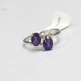 2ct Oval Purple Amethyst Two Stone ByPass Engagement Ring 14k White Gold Finish