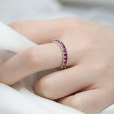 1ct Round Cut Pink Ruby Wedding Band Stackable Half Eternity 14k White Gold Over