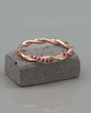 1Ct Round Cut Pink Ruby Twisted Rope Eternity Wedding Band 14K Rose Gold Finish