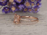 1.2ct Emerald Cut Peach Morganite Engagement Ring 14k Rose Gold Finish Solitaire