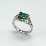 2.2ct Princess Cut Green Emerald Halo Celtic Trinity Ring 14k White Gold Finish