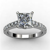 1.3ct Princess Cut Diamond Accent Band Engagement Ring 14k White Gold Finish