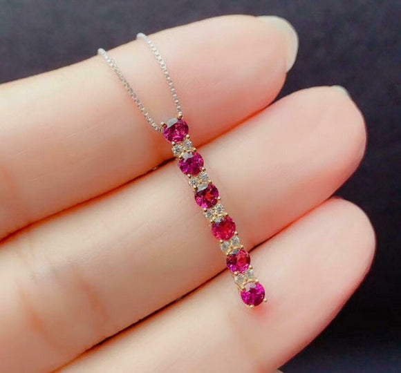 1.8ct Pink Ruby Pendant Round Cut Vertical Bar 14k Yellow Gold Finish NO CHAIN