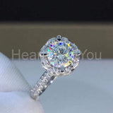 2ct Round Cut Moissanite Floral Heart Halo Engagement Ring 14K White Gold Plated