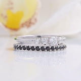 2ct Round Cut White Black Diamond Two Row Split Band Ring 14k White Gold Finish