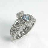 2ct Heart Cut Blue Topaz Engagement Ring Claddagh Bridal Set 14k White Gold Over