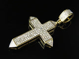 1ct Round Cut Diamond Pendant Micro Pave 4 Rows Cross Charm 14k Yellow Gold Over