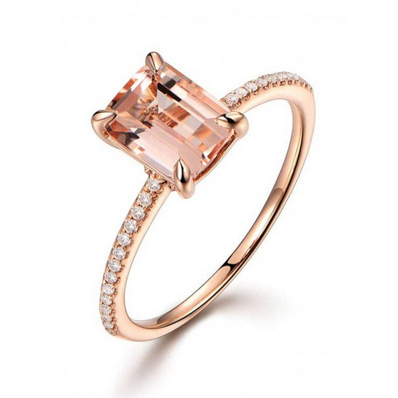 1.5Ct Emerald Cut Peach Morganite Solitaire Engagement Ring 18K Rose Gold FInish