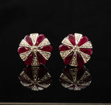 1.5ct Pear Cut Red Garnet Art Deco Diamond Stud Earrings 14k White Gold Finish