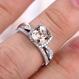 1.7ct Cushion Peach Morganite Infinity Bridal Engagement Ring 14k WhiteGold Over