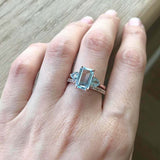 2.7ct Emerald Cut Blue Aquamarine Engagement Ring Bridal Set 14k RoseGold Finish