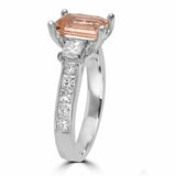 4Ct Emerald Cut Morganite Engagement Ring 14K White Gold Finish Princess Accents