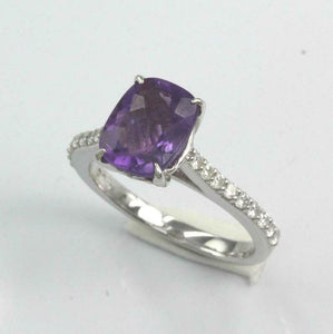 1.8ct Cushion Purple Amethyst Engagement Ring Diamond Accents 14k WhiteGold Over