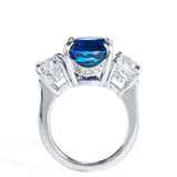 3.08ct Cushion Cut Blue Sapphire Engagement Ring Trilogy 14k White Gold Finish