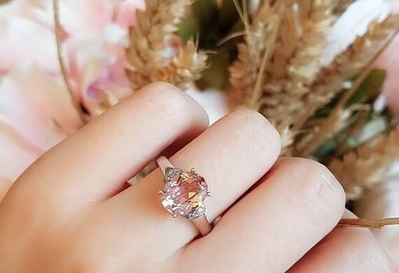 2.5ct Oval Cut Peach Morganite Engagement Ring 14k White Gold Finish Solitaire