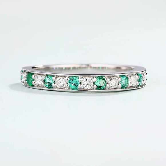 2ct Round Cut Green Emerald Channel Set Half Eternity Band 14k White Gold Finish