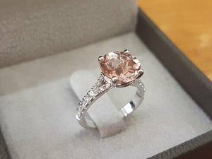 1.5ct Round Cut Peach Morganite Solitaire Engagement Ring 14k White Gold Finish