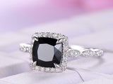 1.5ct Cushion Black Diamond Halo Engagement Ring with Accent 14k White Gold Over