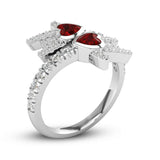 3Ct Heart Cut Red Garnet Diamond Stylish Stackable Ring 14K White Gold Finish