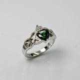 1ct Heart Cut Green Emerald Engagement Ring Double Knot Crown 14k WhiteGold Over