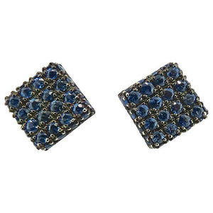 1.2ct Round Cut Blue Sapphire Square Cluster Stud Earrings 14k White Gold Finish