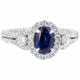 2.5ct Oval Blue Sapphire Engagement Ring Halo Gatsby Iced 14k White Gold Finish