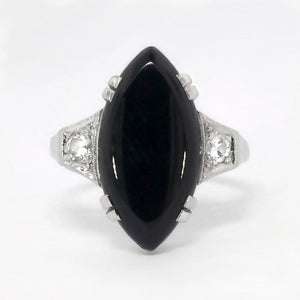 3ct Marquise Cut Black Diamond Art Deco Engagement Ring 14k White Gold Finish