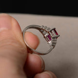 2ct Emerald Cut Pink Ruby Accent Solitaire Engagement Ring 14k White Gold Finish