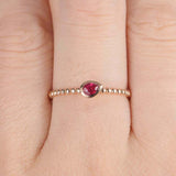 0.5ct Pear Cut Pink Ruby Bezel Set Beaded Ball Solitaire Ring 14k Rose Gold Over