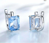 2.3ct Stud Earrings Radiant Cut Topaz Solitaire Latch Back 14k White Gold Finish