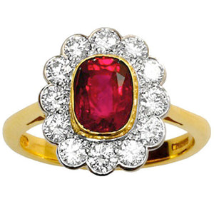 2.6ct Cushion Cut Pink Ruby Engagement Ring Floral 14k Yellow Gold Finish