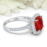 2.75ct Cushion Red Garnet Engagement Ring Diamond Accent Halo 14k WhiteGold Over