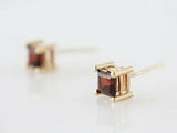 0.6ct Princess Cut Red Garnet Solitaire Stud Earrings 14k Yellow Gold Finish