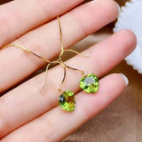 1ct Drop Earrings Heart Cut Green Peridot Solitaire 14k Yellow Gold Finish