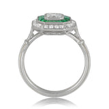 3ct Asscher Cut Diamond Green Emerald Halo Art Deco Ring 14k White Gold Finish