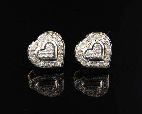 0.7ct Round Cut Diamond Dual Heart Stud Earrings Women 14k Yellow Gold Finish