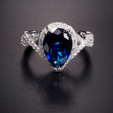 2.5ct Pear Cut Blue Sapphire Engagement Ring 14k White Gold Finish Halo Infinity