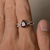 1ct Pear Cut Red Garnet Infinity Solitaire Engagement Ring 14k White Gold Finish