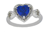 2ct Engagement Ring Heart Cut Blue Sapphire Halo Solitaire 14k White Gold Finish