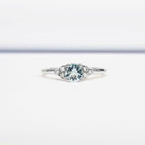 0.5ct Round Blue Aquamarine Diamond Accents Solitaire Ring 14k White Gold Finish