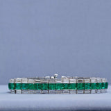 25Ct Princess Cut Green Emerald Gatsby Queen Tennis Bracelet 14K White Gold Over