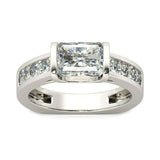 2.5Ct Emerald Cut Diamond Engagement Ring 14K White Gold Finish Princess Accents