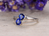 1ct Pear Blue Sapphire Engagement Ring Two Stone Split Shank 14k White Gold Over