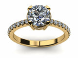 1.6ct Round Cut Diamond Accent Crown Solitaire Women Ring 14k Yellow Gold Finish