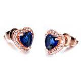 2ct Heart Cut Blue Sapphire Halo Heart Shape Stud Earrings 14k Rose Gold Finish