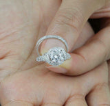 4Ct Round Cut Diamond Bridal Set Swirl Halo Ring Band 14K White Gold Finish