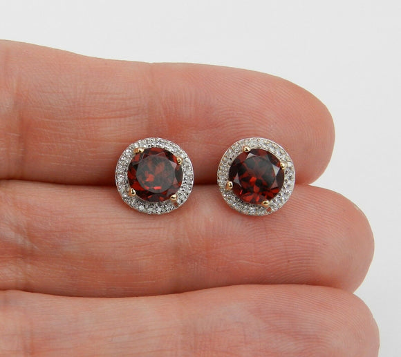 2ct Round Cut Red Garnet Floral Halo Stud Women Earrings 14k Yellow Gold Finish