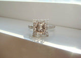 1.5Ct Round Cut Peach Morganite Square Halo Engagement Ring 14K White Gold Over