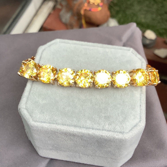 7ct Round Cut Simulated Yellow Citrine Tennis Bracelet 14k Yellow Gold Plated